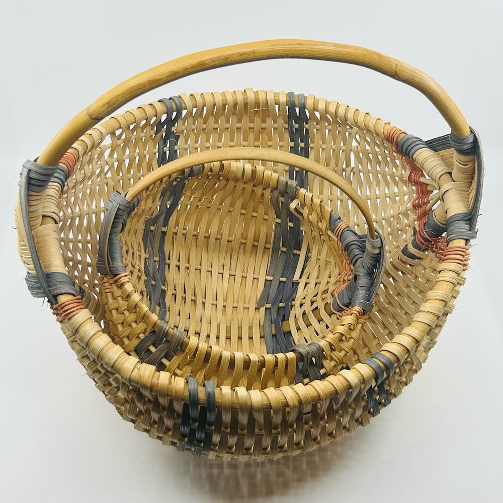 Set Of 2 Woven Basket With Handle Marketplace Baskets Big & Small Storage Home